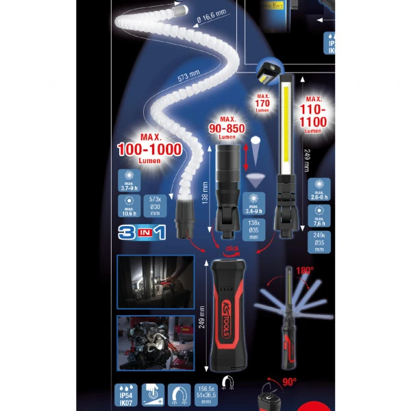 KS Tools Súprava pracovných svetiel eQi UltimateBEAM Quick-Lock, 4-dielna 150.4600