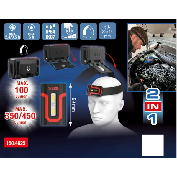 KS Tools UltimateBEAM eQi 2v1 čelovka/pracovné svetlo 450 lúmenov 150.4625