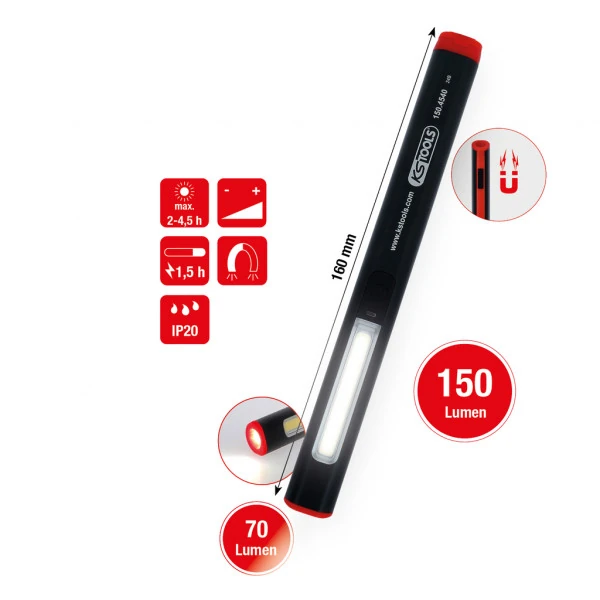 KS Tools UltimateBEAM hliníkové LED ceruzkové svietidlo Li-Ion, 150 lúmenov 150.4540