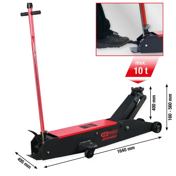 KS Tools performance hydraulický oceľový zdvihák, 10000 kg, výška zdvihu: 160-560mm 160.1065