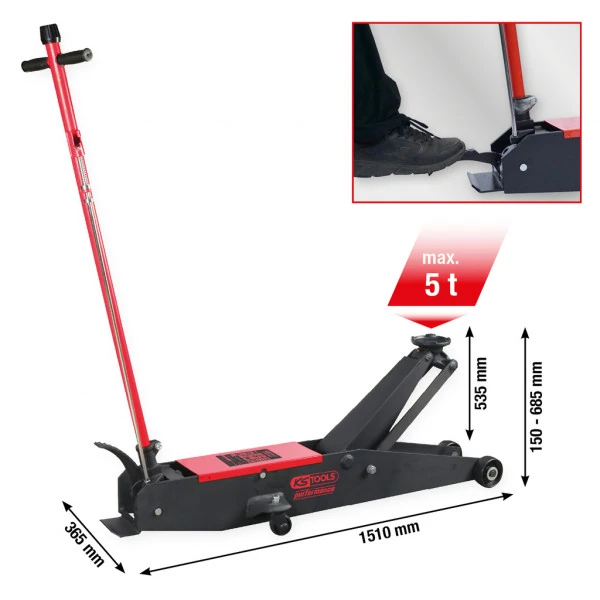 KS Tools performance hydraulický oceľový zdvihák, 5000 kg, výška zdvihu: 150-685mm 160.1060