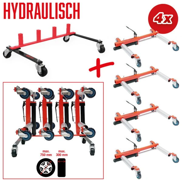 KS Tools performance úložný podstavec so štyrmi hydraulickými pomôckami na manévrovanie, 5-dielny 160.1220