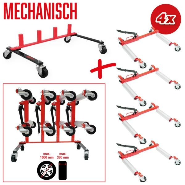KS Tools performance úložný podstavec so štyrmi mechanickými pomôckami na manévrovanie, 5-dielny 160.1225