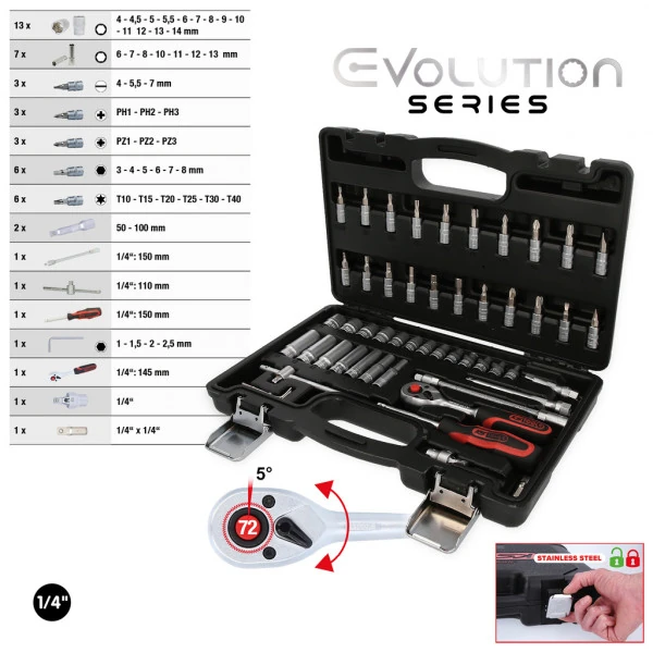 KS Tools  1/4" súprava nástrčkových kľúčov, 53 ks 911.0653