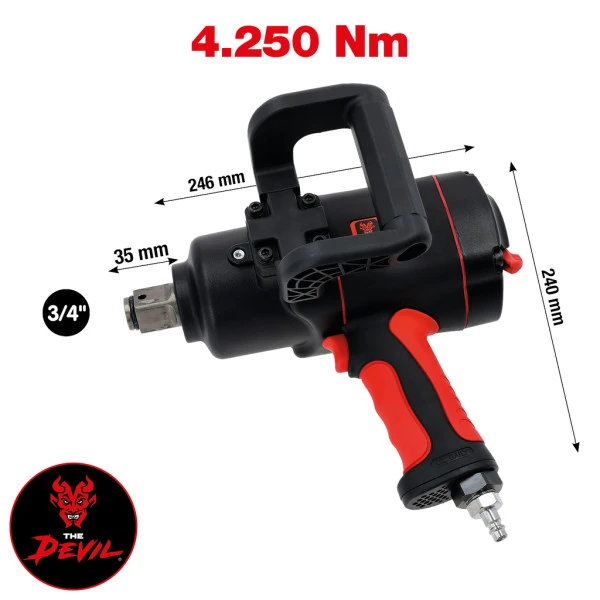 KS Tools  3/4" THE DEVIL vysokovýkonný pneumatický rázový skrutkovač, 4250 Nm 512.3400
