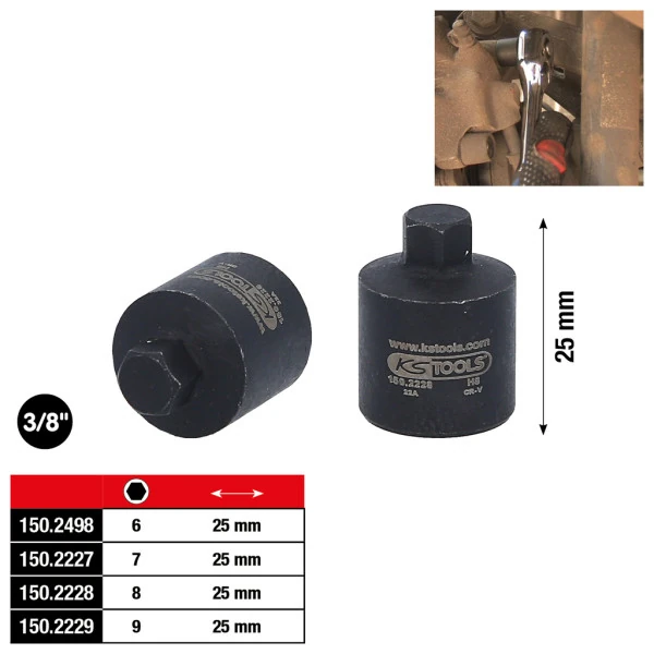 KS Tools 3/8" nástrčný orech pre brzdový strmeň, 7 mm Nositeľ 150.2227-E