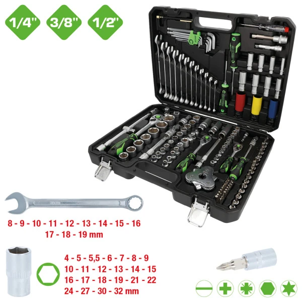 KS Tools  COMPETITION 1/4"+3/8"+1/2" súprava nástrčkových kľúčov, 132-dielna, špeciálne pre vozidlá 512.0132