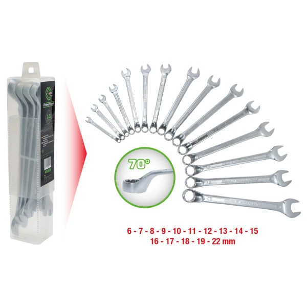 KS Tools  COMPETITION Súprava dvojitých prstencových kľúčov, zalomené, 15-dielna 512.0225