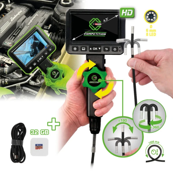 KS Tools  COMPETITION súprava HD obrazových osciloskopov s priemerom 6,0 mm, 180° a 0° HD sonda prednej kamery, ohybný PVC kryt 512.4600