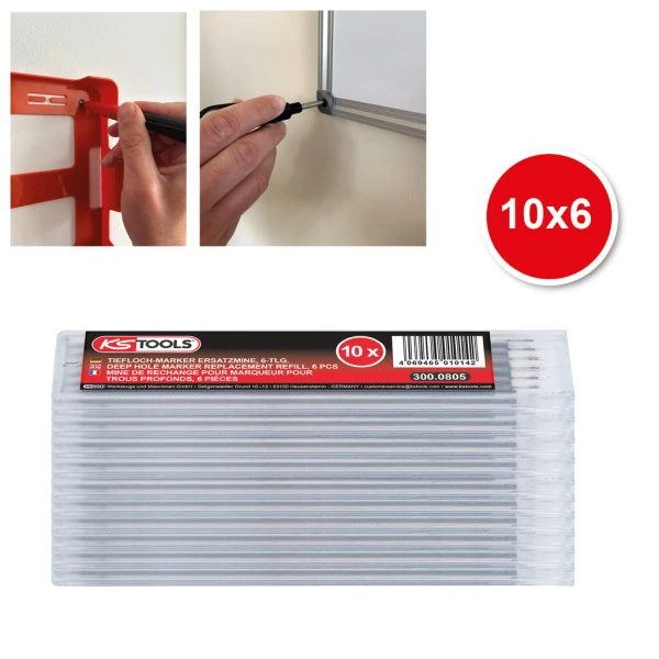KS Tools Náhradná tuha pre značkovač hlbokých dier, 10x6 ks v balení 300.0805