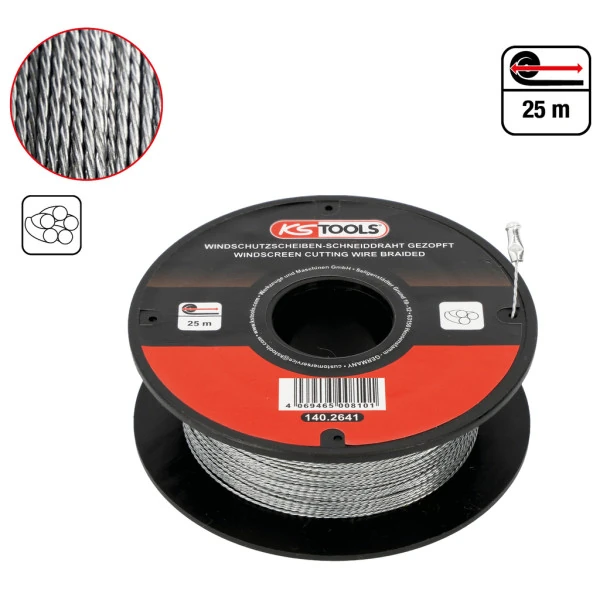 KS Tools Rezací drôt na sklo, pletený, 25 m 140.2641