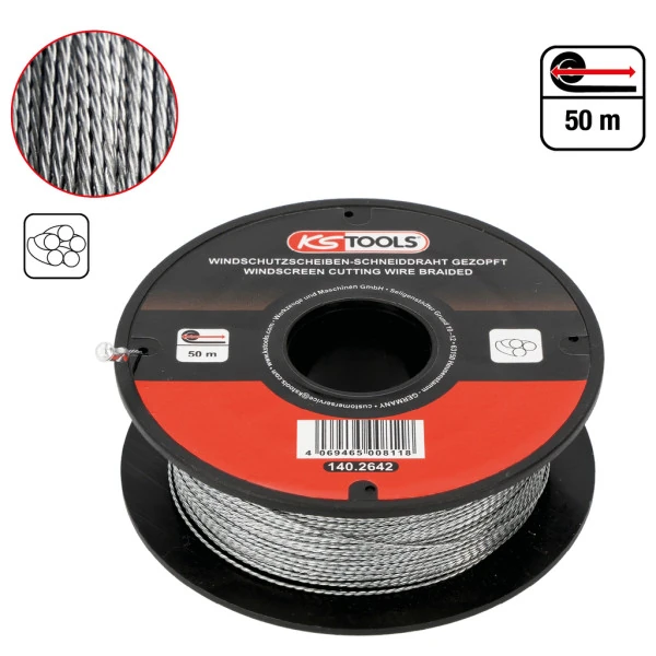 KS Tools Rezací drôt na sklo, pletený, 50 m 140.2642