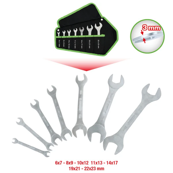 KS Tools  Súprava dvojitých otvorených kľúčov COMPETITION, 7-dielna, extra ploché 512.0207