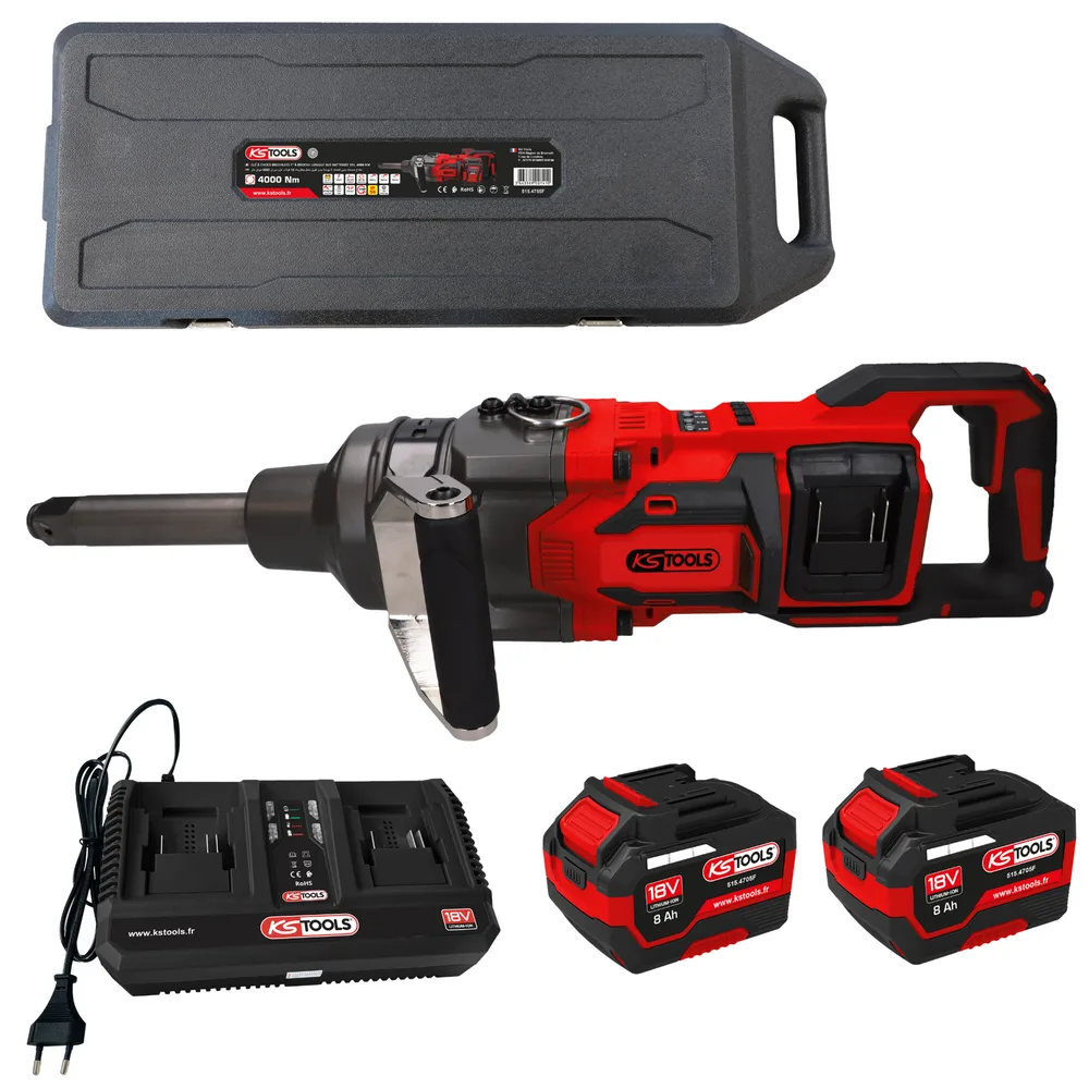 Bezkontaktný rázový uťahovák s dlhým hriadeľom 1'' 18 V 4000 Nm, 2 akumulátory a nabíjačka KS Tools 515.4755F