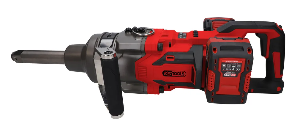 Bezuhlíkový akumulátorový rázový uťahovák 1" s dlhým hriadeľom, 18 V, 4000 Nm, s 2 akumulátormi a nabíjačkou KS Tools 515.4755F