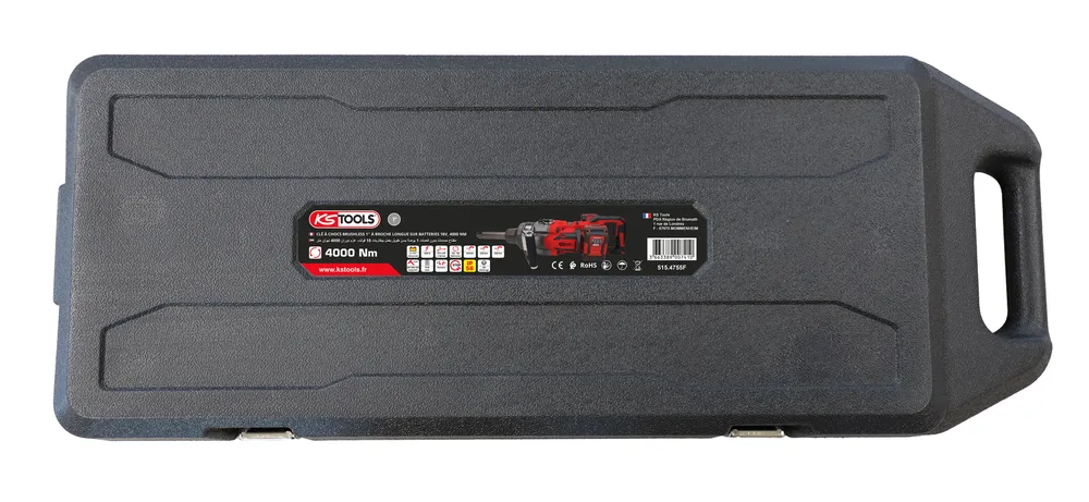 Bezuhlíkový akumulátorový rázový uťahovák 1" s dlhým hriadeľom, 18 V, 4000 Nm, s 2 akumulátormi a nabíjačkou KS Tools 515.4755F