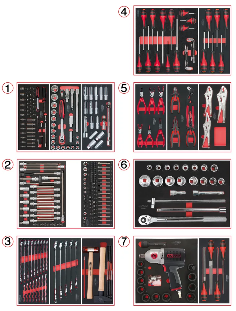 Dielenský vozík One by One s 7 zásuvkami a 337 dielmi náradia KS Tools 823.7337F