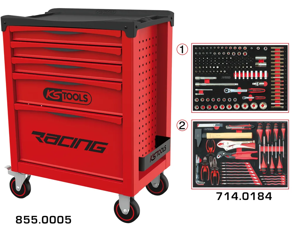 Dielenský vozík RACING s 5 zásuvkami a 184 dielmi náradia KS Tools 855.5184