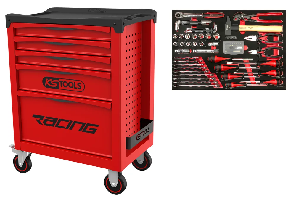 Dielenský vozík RACING s 5 zásuvkami a 84 dielmi náradia KS Tools 855.5084