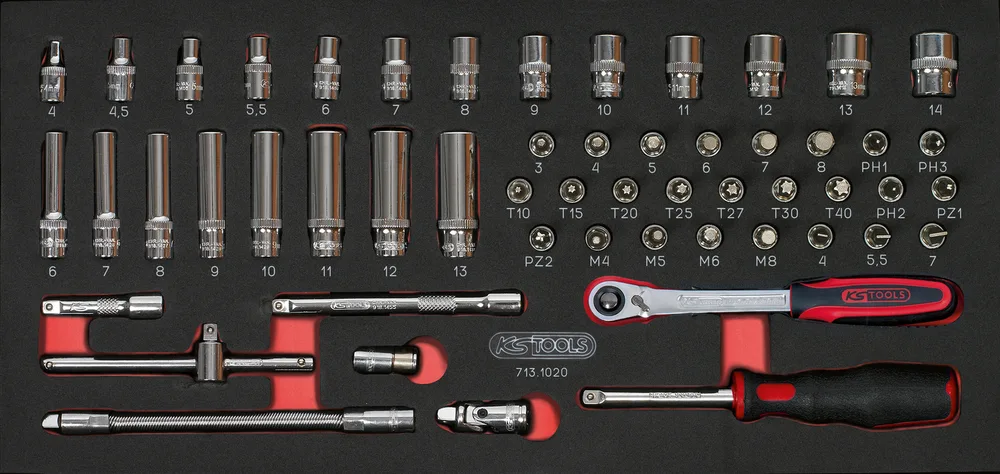 Dielenský vozík RACING s 7 zásuvkami a 158 dielmi náradia KS Tools 855.7158