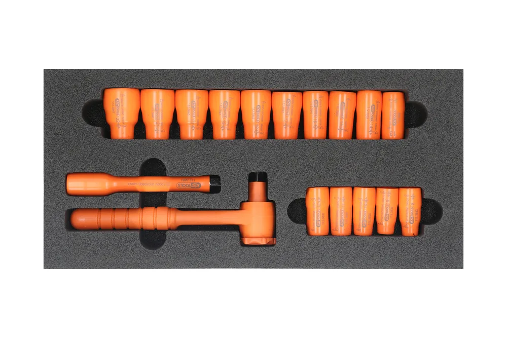 Dielenský vozík ULTIMATE so 7 zásuvkami, 44 izolovanými dielmi náradia a kliešťovým ampérmetrom, oranžový KS Tools 819.7045