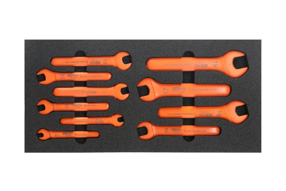 Dielenský vozík ULTIMATE so 7 zásuvkami, 44 izolovanými dielmi náradia a kliešťovým ampérmetrom, oranžový KS Tools 819.7045
