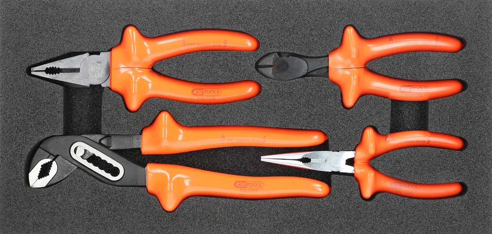 Dielenský vozík ULTIMATE so 7 zásuvkami, 44 izolovanými dielmi náradia a kliešťovým ampérmetrom, oranžový KS Tools 819.7045