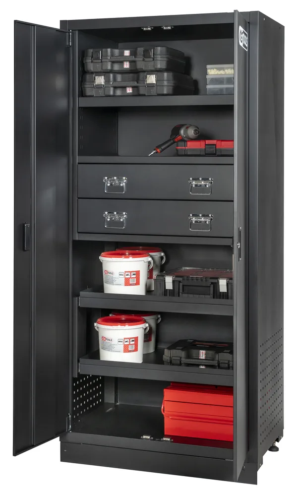 Dvojitá skriňa so zásuvkami a perforovanou spodnou časťou, š. 903 x h. 518 x v. 1950 mm KS Tools 810.8057