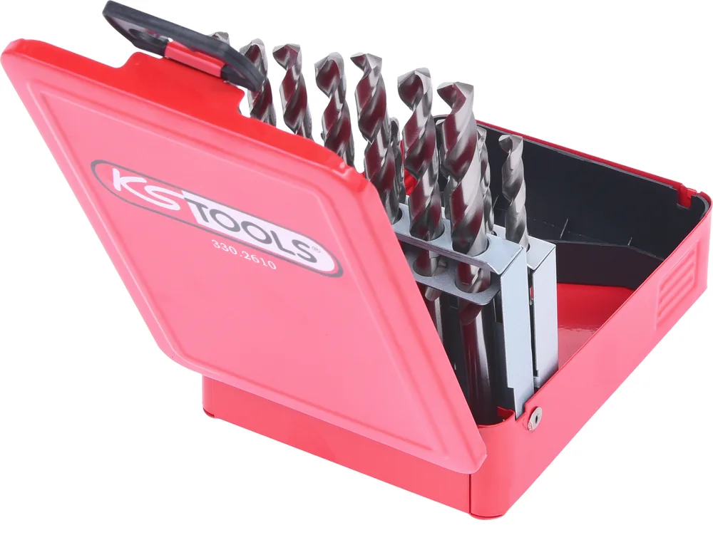HSS-G súprava špirálových vrtákov, kazeta z oceľového plechu, 19-dielna, 1-10mm KS Tools 330.2610