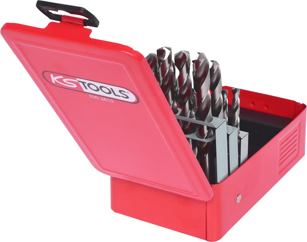 HSS-G súprava špirálových vrtákov, kazeta z oceľového plechu, 25-dielna, 1-13mm KS Tools 330.2613