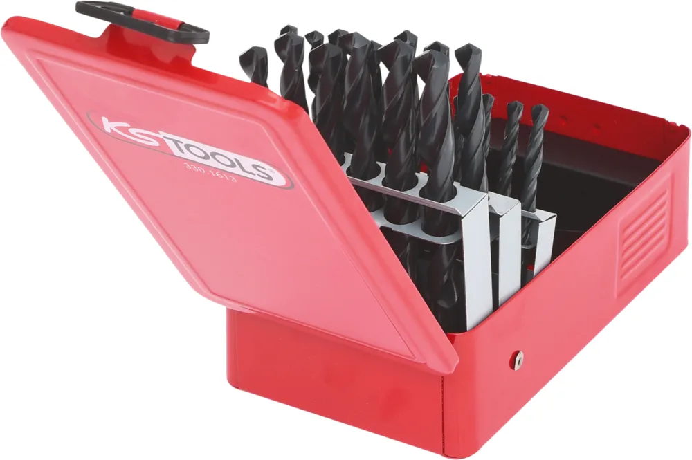 HSS-R súprava špirálových vrtákov, kazeta z oceľového plechu, 25-dielna, 1-13mm KS Tools 330.1613