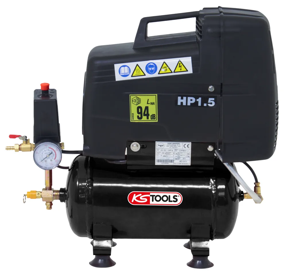 Kompresor s nádržou 6 l – 8 bar – 220 V jednofázový KS Tools 165.0801