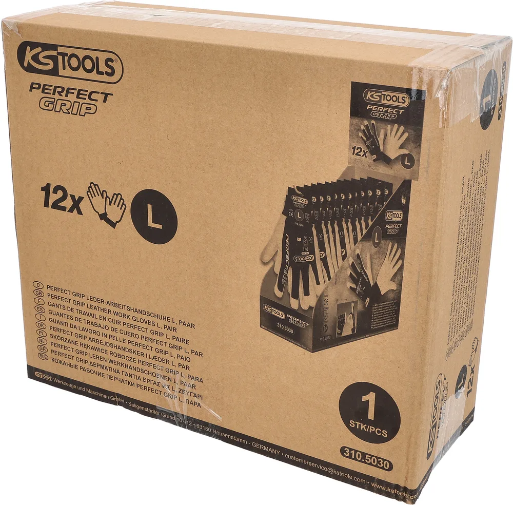 Kožené pracovné rukavice Perfect Grip L, 12 párov KS Tools 310.5030