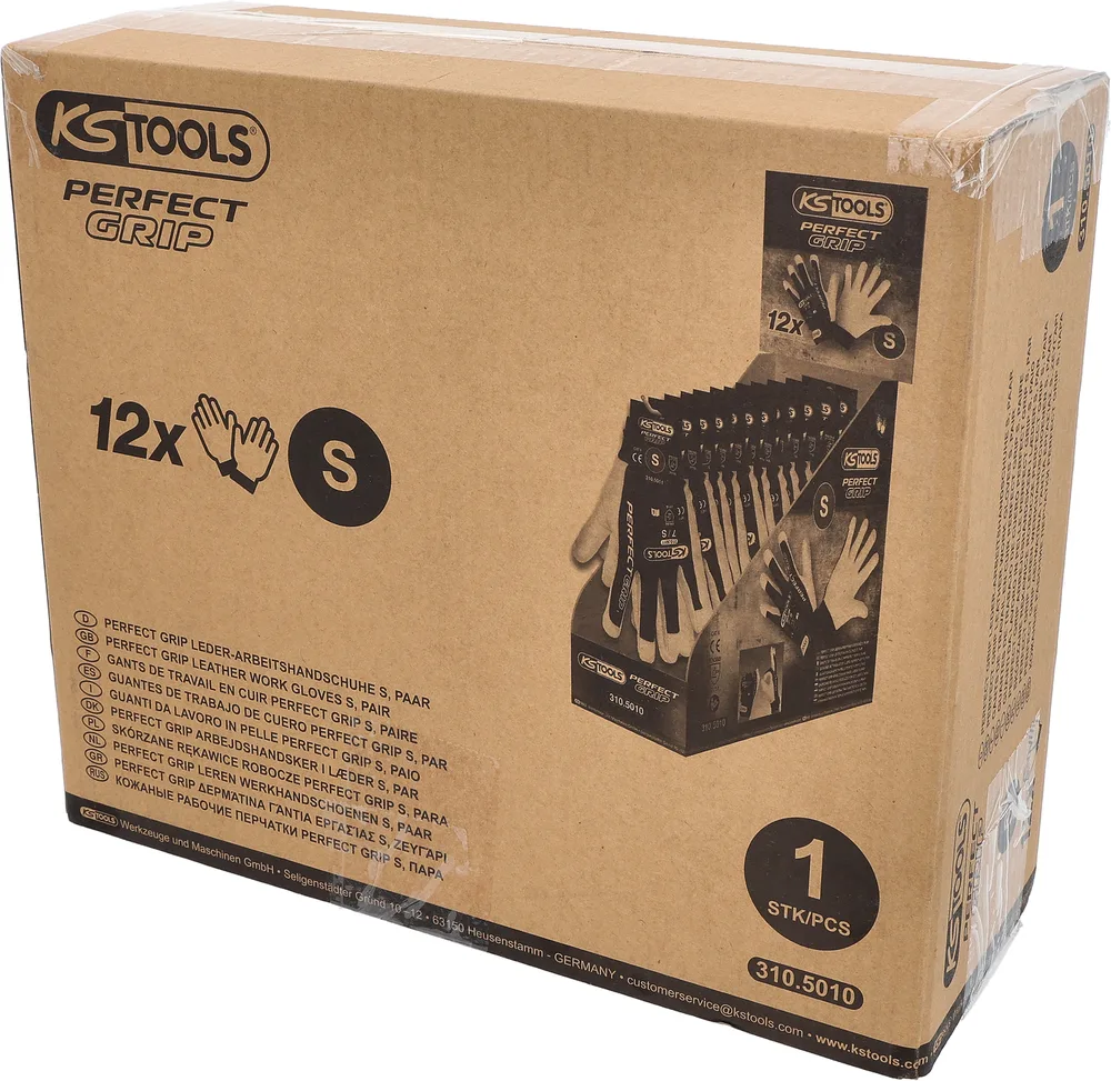 Kožené pracovné rukavice Perfect Grip S, 12 párov KS Tools 310.5010
