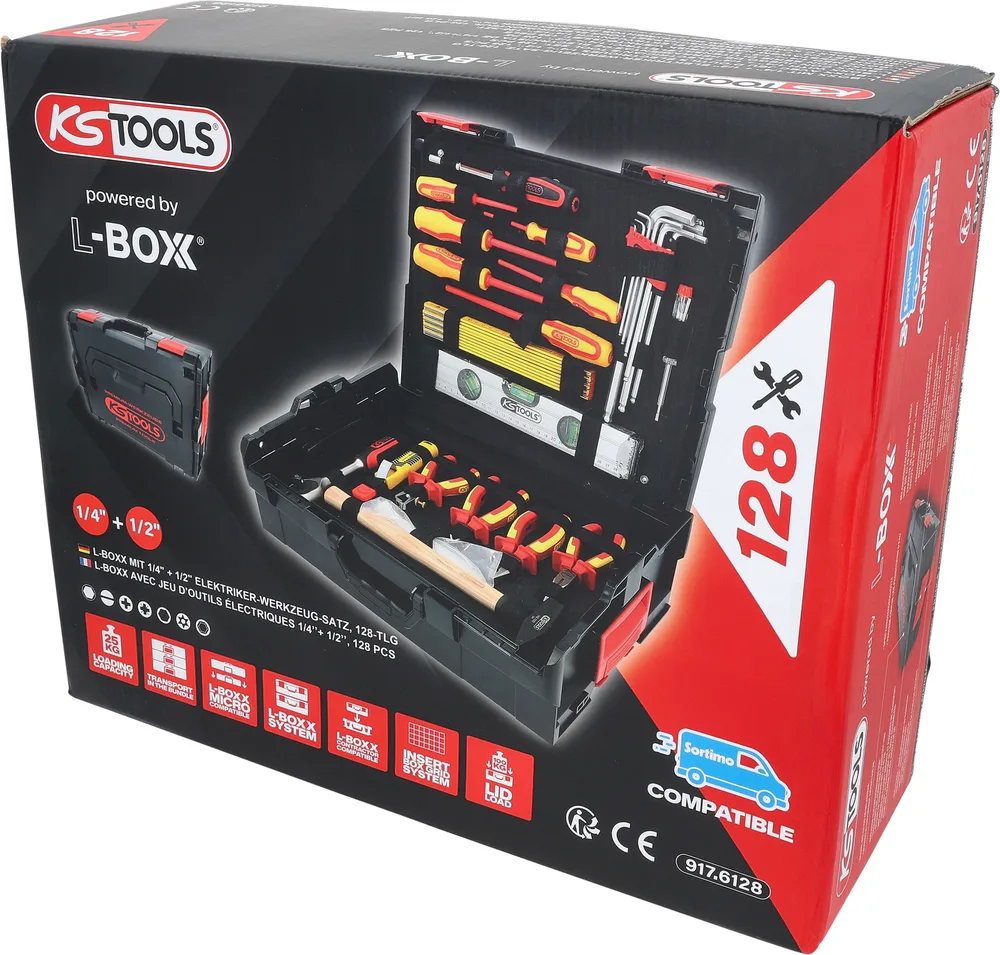 L-BOXX s 1/4"+1/2" súpravou náradia pre elektrikárov, 128-dielna KS Tools 917.6128