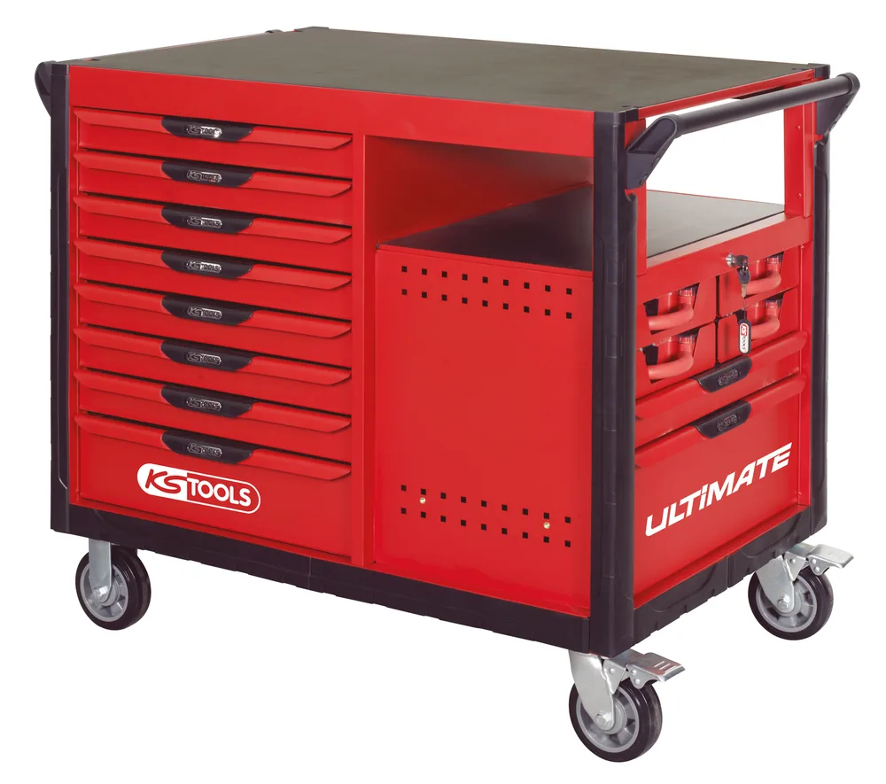 Mobilný pracovný stôl ULTIMATE so 14 zásuvkami, červený KS Tools 809.0014