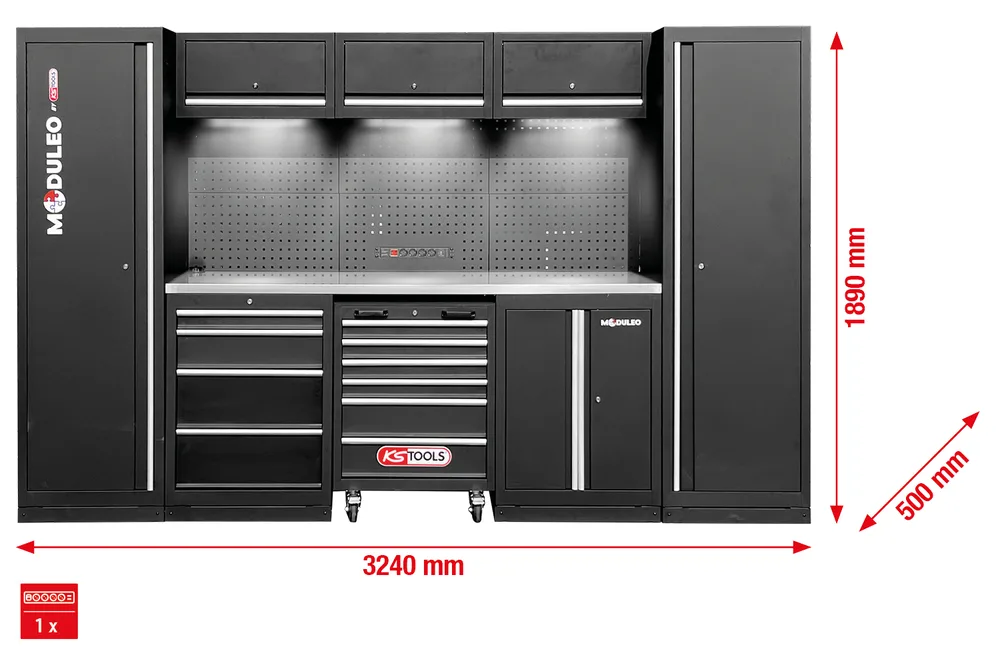 MODULEO Dielenský skriňový systém, rovný, 3240 x 500 mm KS Tools 866.6205