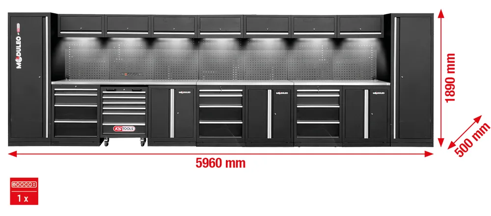 MODULEO Dielenský skriňový systém, rovný, 5960 x 500 mm, variant 2 KS Tools 866.6270