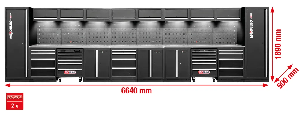 MODULEO Dielenský skriňový systém, rovný, 6640 x 500 mm, variant 1 KS Tools 866.6245