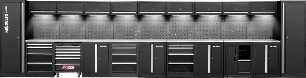 MODULEO Dielenský skriňový systém, rovný, 7320 x 500 mm, variant 1 KS Tools 866.6310