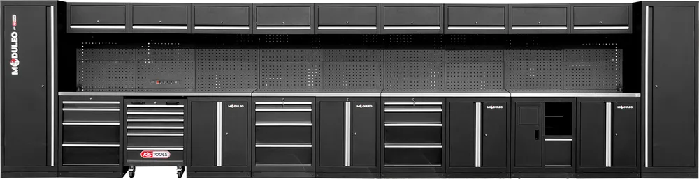 MODULEO Dielenský skriňový systém, rovný, 7320 x 500 mm, variant 1 KS Tools 866.6310