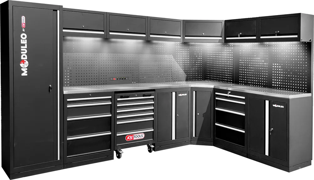 MODULEO Dielenský skriňový systém, tvar L, 3400 x 2120 mm, variant 1 KS Tools 866.6210