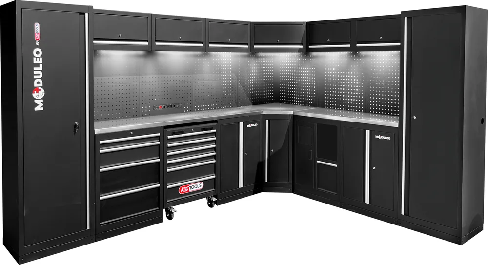 MODULEO Dielenský skriňový systém, tvar L, 3400 x 2720 mm, variant 1 KS Tools 866.6215