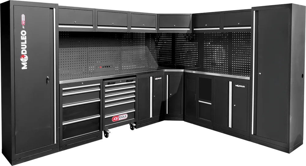 MODULEO Dielenský skriňový systém, tvar L, 3400 x 2720 mm, variant 1 KS Tools 866.6215