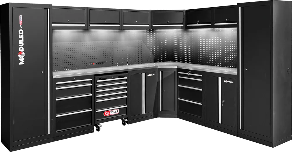 MODULEO Dielenský skriňový systém, tvar L, 3400 x 2720 mm, variant 2 KS Tools 866.6225
