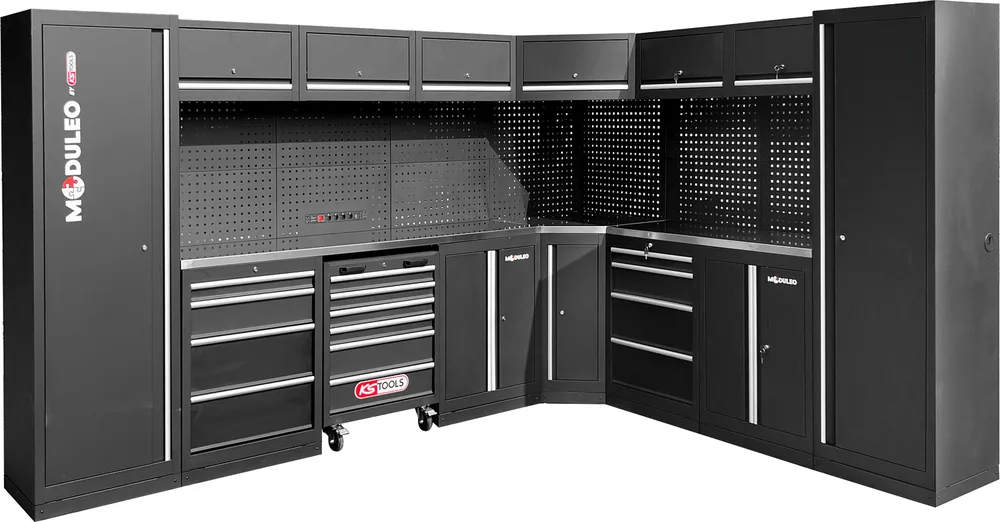 MODULEO Dielenský skriňový systém, tvar L, 3400 x 2720 mm, variant 2 KS Tools 866.6225