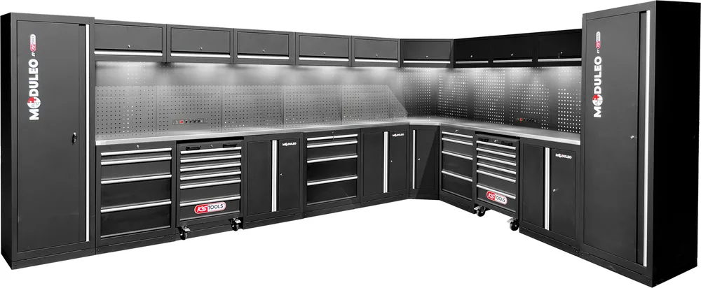 MODULEO Dielenský skriňový systém, tvar L, 4760 x 3400 mm KS Tools 866.6290