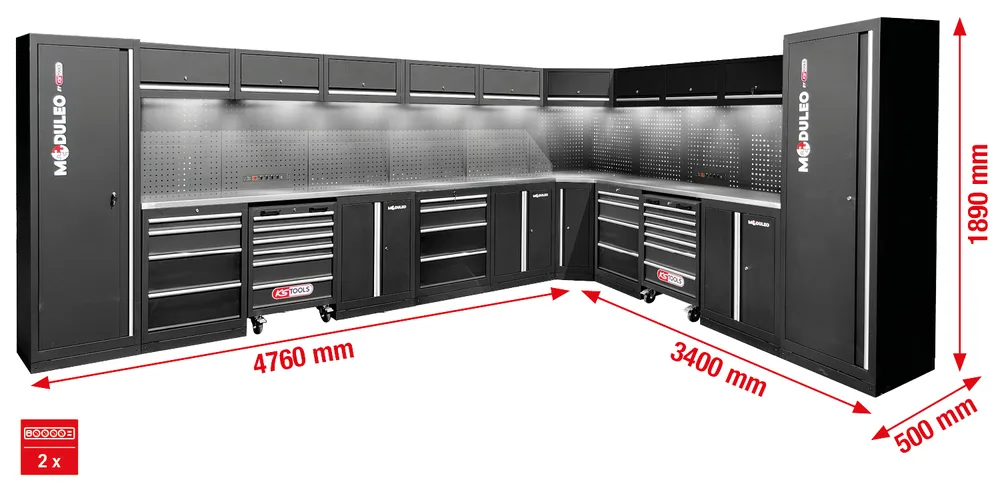 MODULEO Dielenský skriňový systém, tvar L, 4760 x 3400 mm KS Tools 866.6290