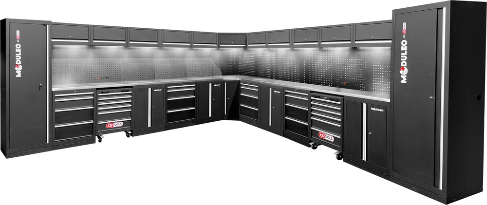 MODULEO Dielenský skriňový systém, tvar L, 4760 x 4760 mm KS Tools 866.6295