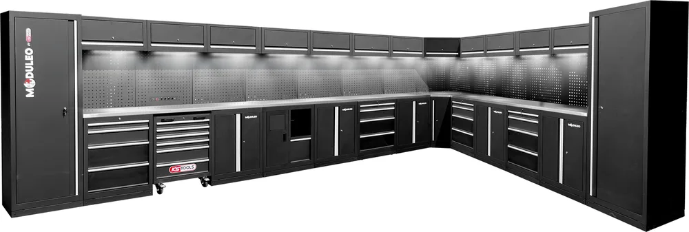 MODULEO Dielenský skriňový systém, tvar L, 6120 x 4080 mm KS Tools 866.6305